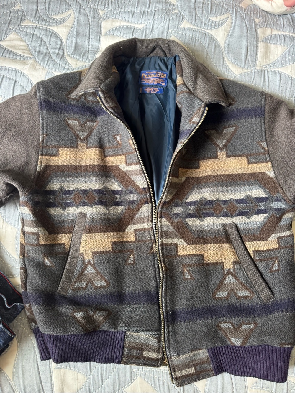 Pendleton Men’s Geometric Wool Zip Jacket - Gray, Brown & Cream